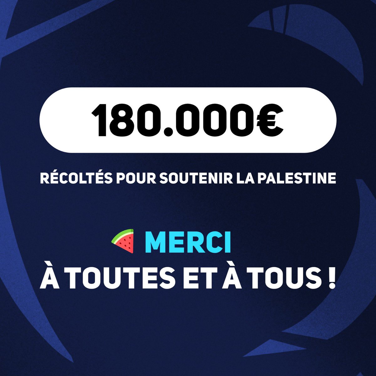 FIN DES 48H DE LIVE, JE SUIS K.O MERCI À VOUS TOUS POUR LA FORCE QUE VOUS AVEZ DONNÉ : + de 180 000€ de récoltés ❤️

Ça va aider bcp de familles et littéralement changer des vies 🇵🇸

Merci aussi à Bibi et tous les streamers qui sont passés sur les lives, les devs derrière le