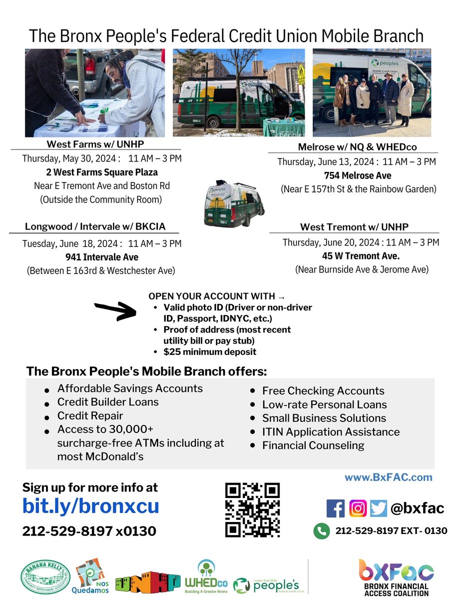 Visit our Mobile Branch this month. 🚐💨
Take banking back into your own hands! 

 Sign up for more info at bit.ly/bronxcu or call 212-529-8197 x0130