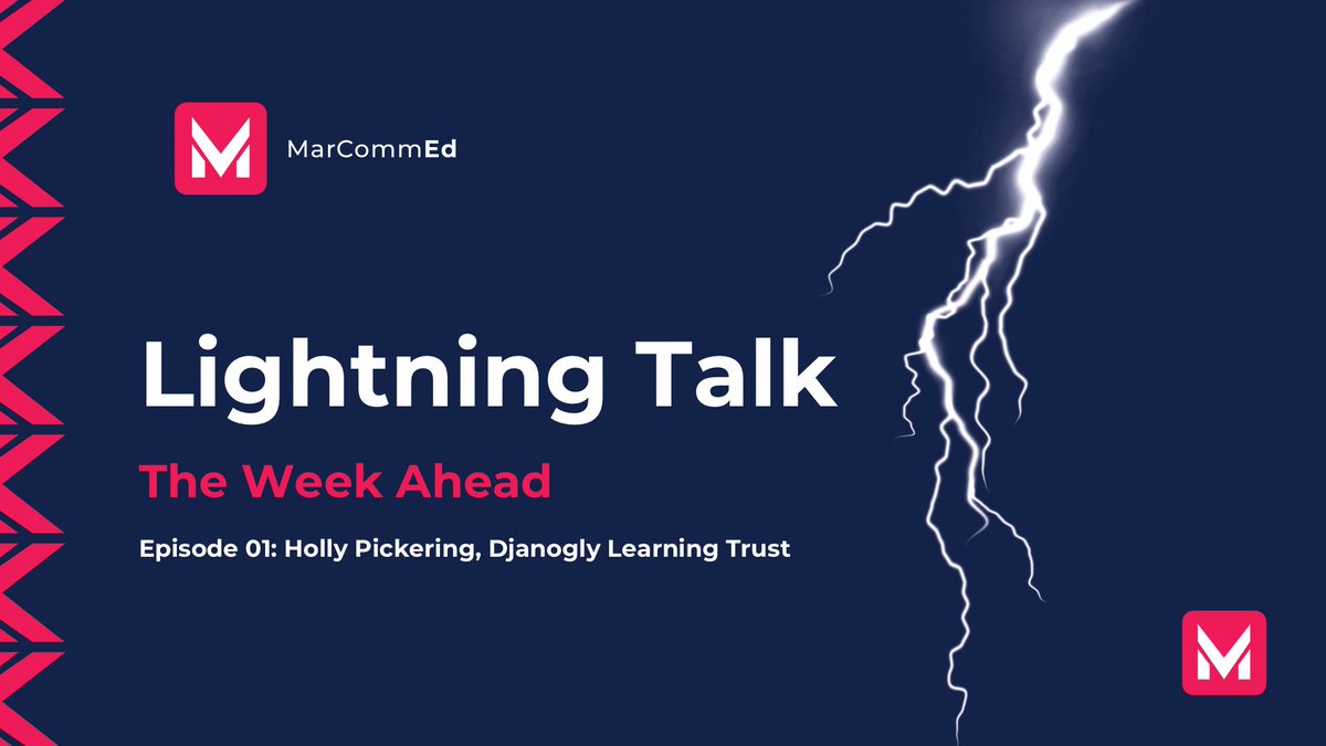 Launching this coming Monday 🚀⚡️

MarCommEd - Lightning Talk: The Week Ahead #001

Join us for a 15 minute conversation with Holly Pickering from Djanogly Learning Trust at 12pm on Monday 10th June! 

Save the link 🔗 youtube.com/live/r3C1bb-pJ…