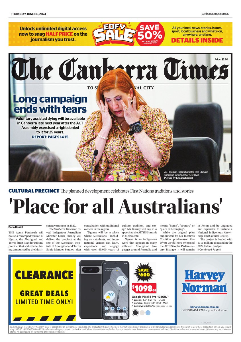 canberratimes's tweet photo. Good morning, Canberra. More than 15mm of rain was recorded at the airport overnight. More showers, becoming less likely in the afternoon, are forecast with a top of 15 degrees. Here's today's front page. https://t.co/KDs27uBbO9