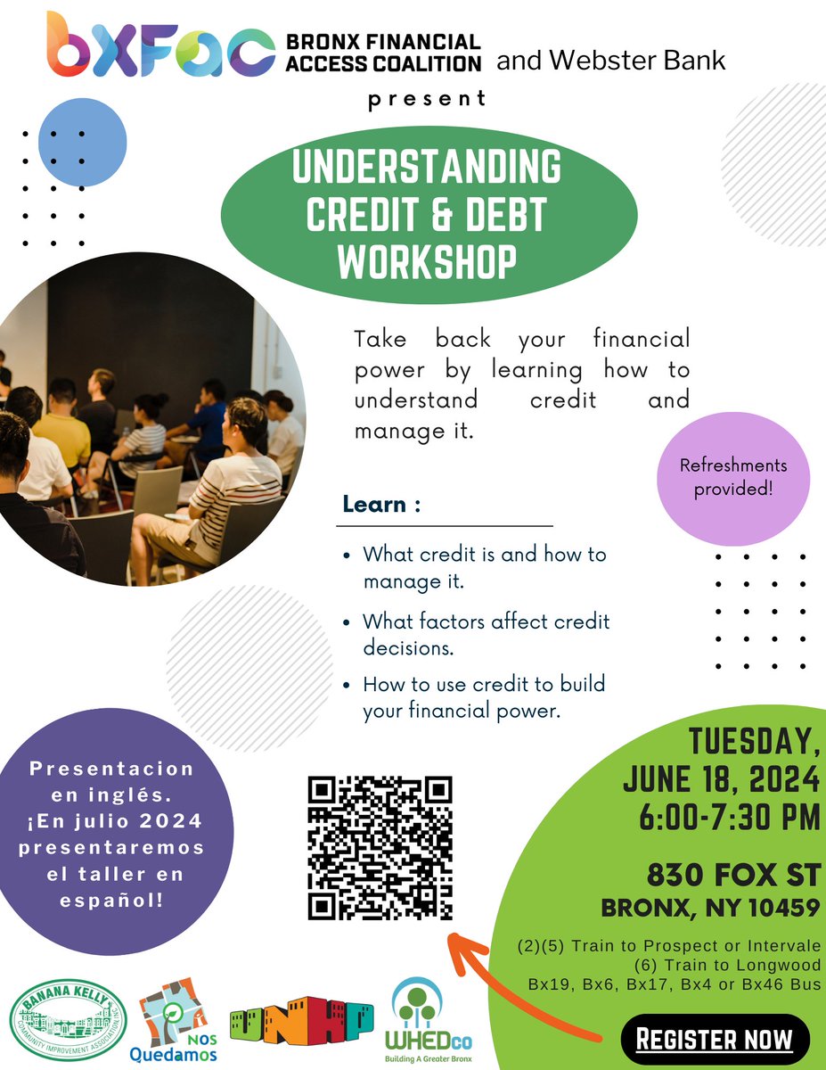 Join us for our "Understanding Credit &amp; Debt" Workshop this month!  Learn how to manage your credit and use it to your financial power. 

Register at eventbrite.com/e/credit-debit…