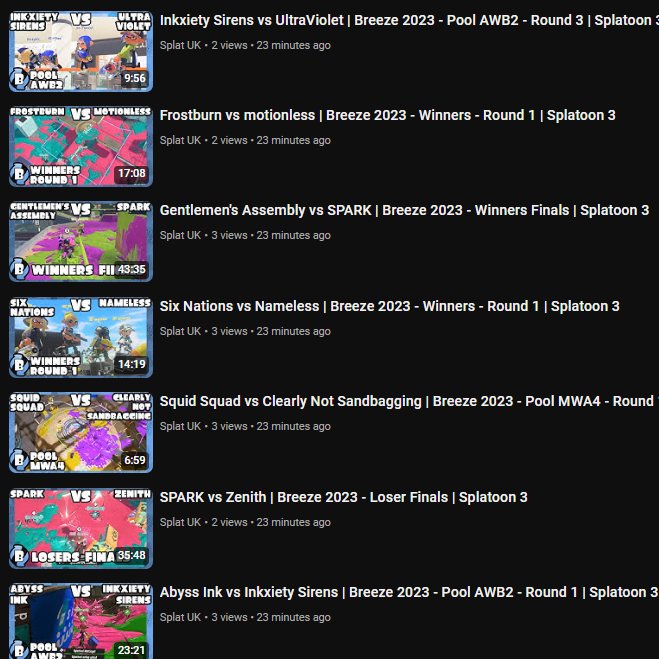 SplatUK_'s tweet image. Splat Vibes &amp;amp; Breeze 2023 separate match edits have been uploaded to the Splat UK channel! 🎥

Relive your favourite moments ⬇️
youtube.com/@SplatoonUK

#Splatoon #SplatVibes #Breeze2023