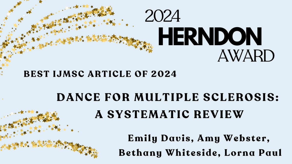 Celebrating @emilymdaviss winner of the 2024 #Herndon Award for her paper 'Dance for Multiple Sclerosis: A Systematic Review.' Congratulations! 🎉
doi.org/10.7224/1537-2…
#MSResearch #Dance #DanceforMS