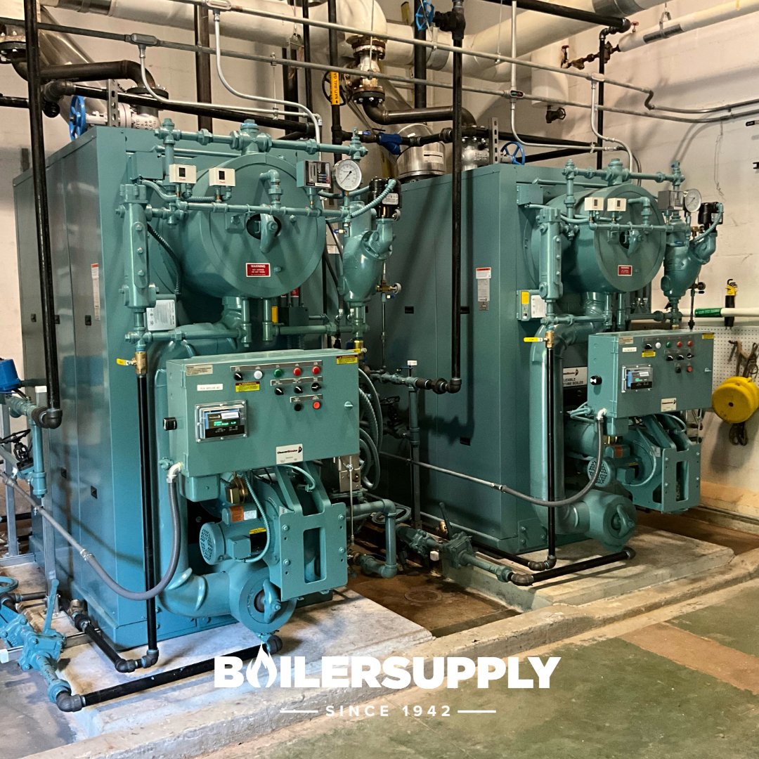 BoilerSupply's tweet photo. It's flex time! 💪
 
Two vertical boilers had reached the end of their lifespan, so Boiler Supply installed these two Cleaver-Brooks flexible watertube boilers for fast steam response. 

#boilersupplyco #boilersolutions #boilers #foodprocessing #steam https://t.co/OVbHu37hAb