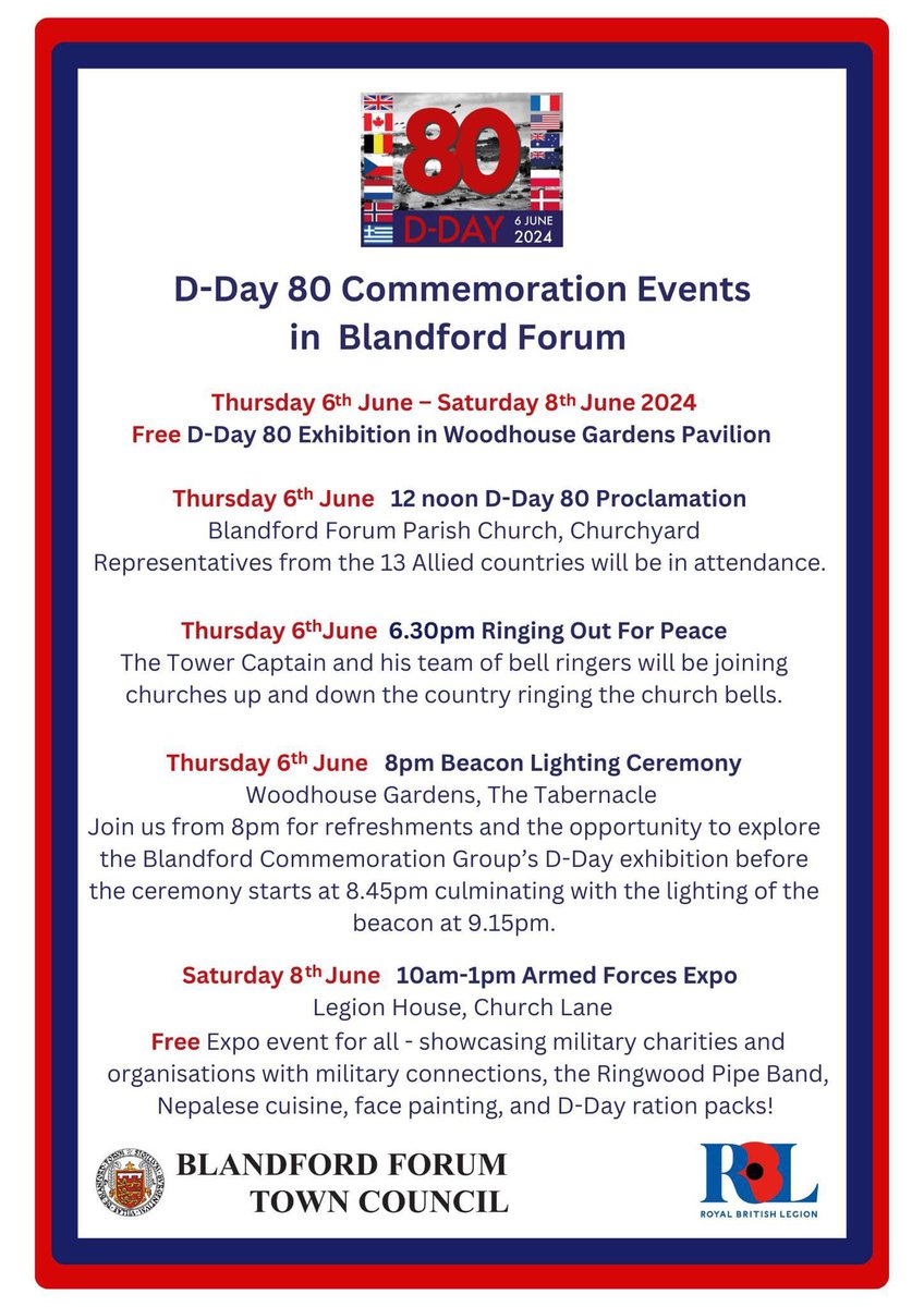 Free events and activities between Thursday and Saturday in Blandford Forum to mark the 80th anniversary of D-Day…