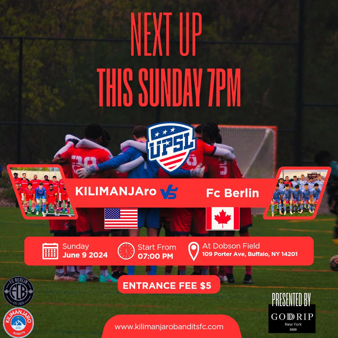 Back at Dobson field for our natch against <a href="/fcberlin_/">FC BERLIN 🇺🇸🇨🇦</a> this Sunday June 9 7pm at Dobson field 🔥
 Vs fc Berlin 
📆 June 9 
⏰ 7:00PM
📍 Dobson field 
   109 porter ave buffalo NY 14201