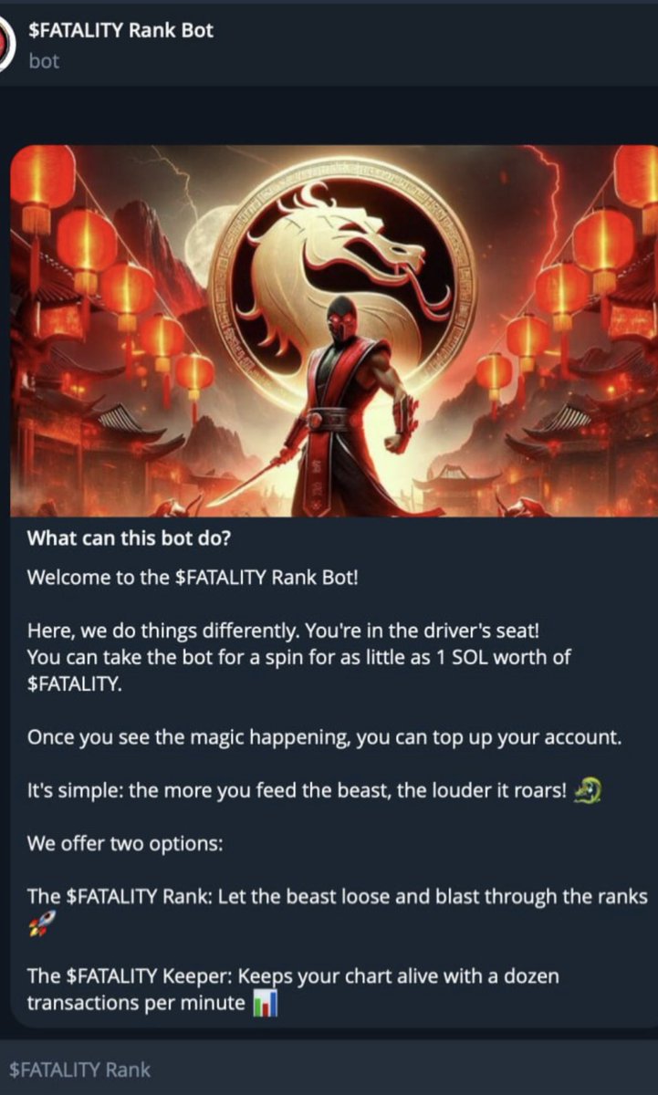 FATALITY245696's tweet photo. @henokcrypto 🔥FATALITY🔥 with the mortal kombat moves we are tearing through the dex rankings. Pumping anything we unleash the beast Rank Bot on. https://t.co/lMplgWxesm