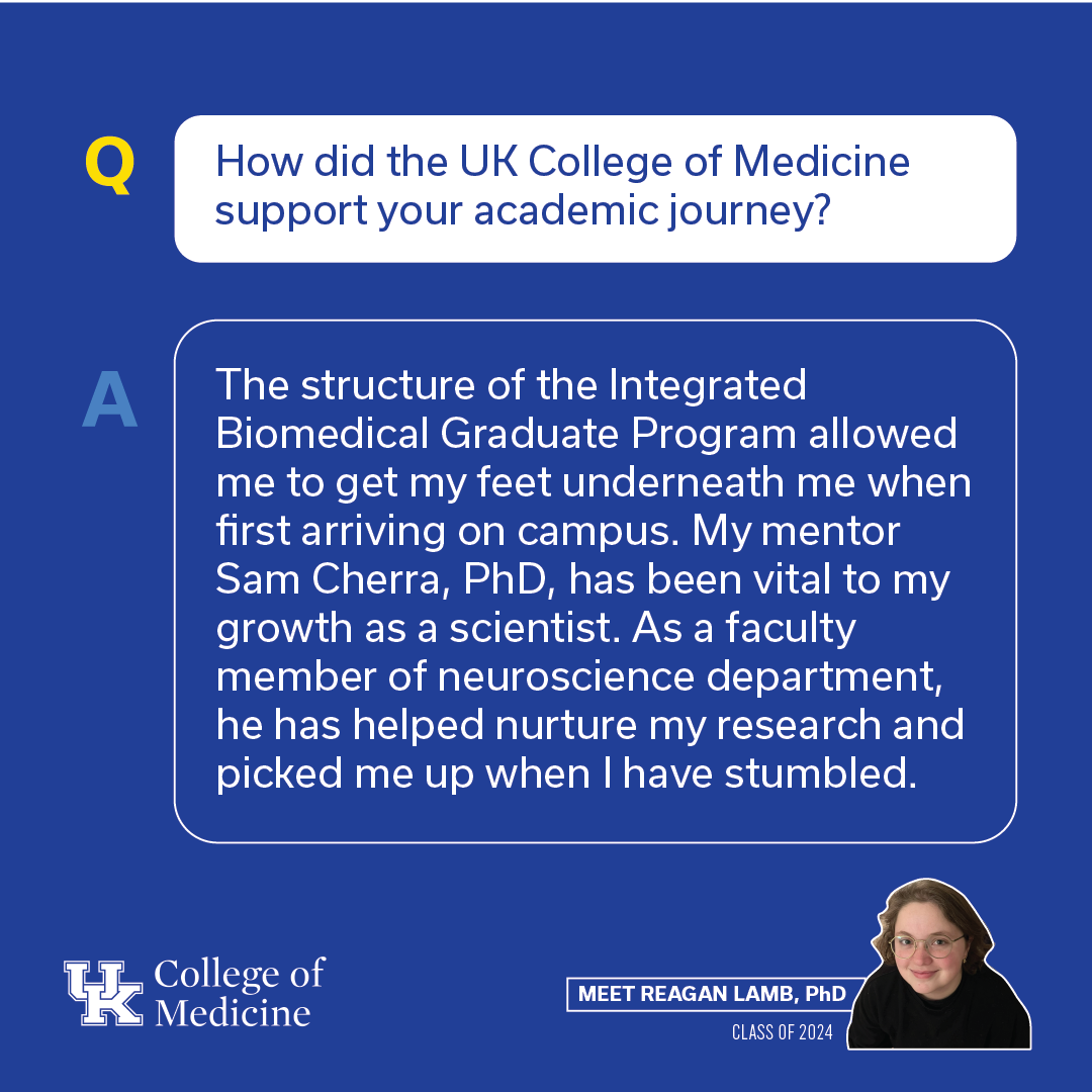 UKYMedicine's tweet photo. Meet Reagan Lamb, PhD, first in her family to pursue a PhD. Her UK journey has now landed a postdoc at @WuTsaiYale where she'll dive into interdisciplinary research on cognition. We're proud of Dr. Lamb and can't wait to see her impact on #neuroscience #FutureScientists #GoCats https://t.co/p6d8zOtqTy