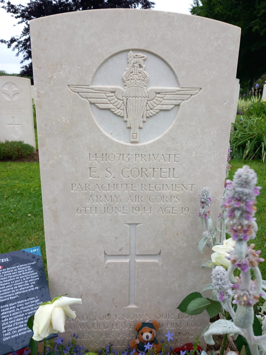 Friends to the end...
On D-Day, 19-year old British paratrooper Private Emile Servais Corteil jumped the country of his father's ancestors with his German Shepherd Glen. 
Emile was the dog handler for his company of the 9th (Essex) Parachute Battalion and Glen's role was to