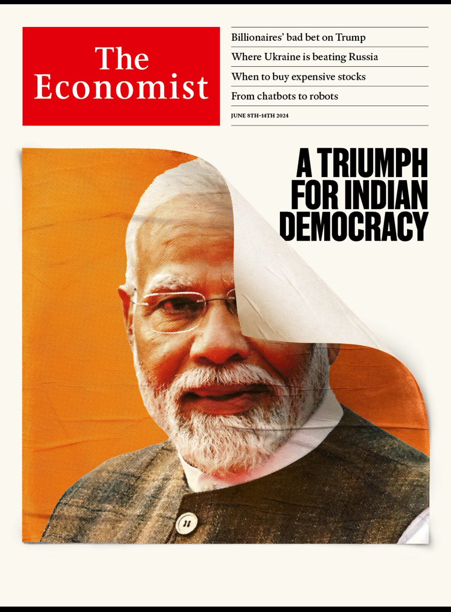 dhume's tweet photo. Modi finally figured out how to get the Economist to praise Indian democracy. https://t.co/hD3i9JdyC9