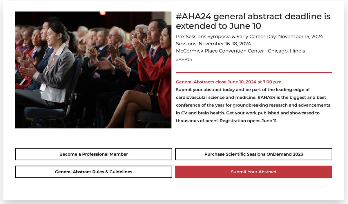 Pradeep Natarajan (@pnatarajanmd) on Twitter photo #AHA24 abstract deadline extended to June 10. 😅 professional.heart.org/en/meetings/sc… <a href="/AHAScience/">AHA Science</a> #AHA24 abstract deadline extended to June 10. 😅 professional.heart.org/en/meetings/sc… <a href="/AHAScience/">AHA Science</a>
