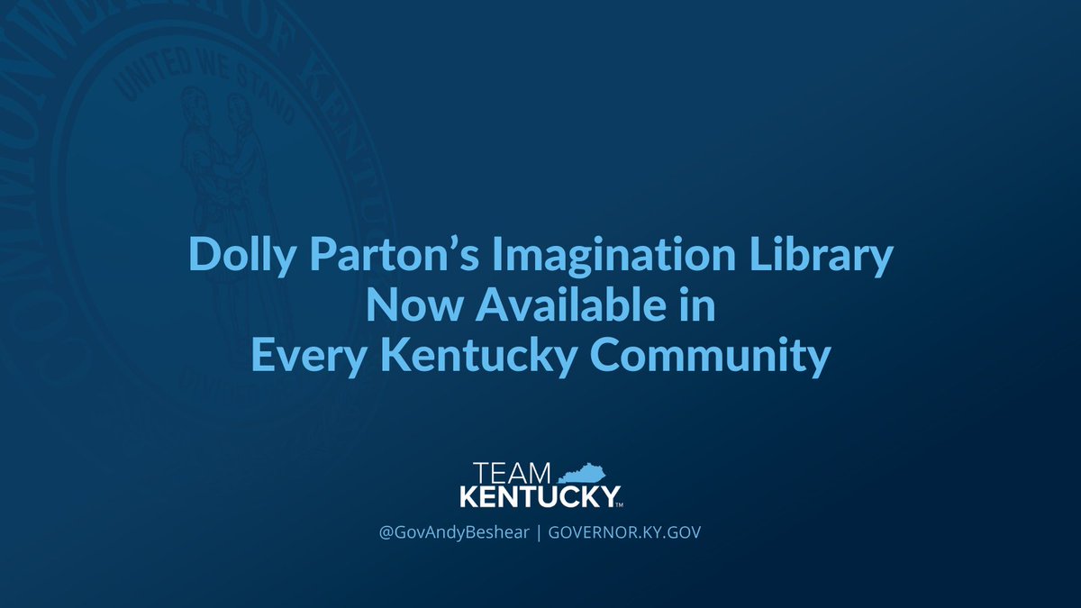 Governor Andy Beshear (@govandybeshear) on Twitter photo Our neighbor to the south, <a href="/DollyParton/">Dolly Parton</a>, is doing amazing things for children across the country, and now all Kentucky kids from birth to age 5 are eligible to enroll in <a href="/dollyslibrary/">Imagination Library</a>!
Read More: bit.ly/3VrX3LF Our neighbor to the south, <a href="/DollyParton/">Dolly Parton</a>, is doing amazing things for children across the country, and now all Kentucky kids from birth to age 5 are eligible to enroll in <a href="/dollyslibrary/">Imagination Library</a>!
Read More: bit.ly/3VrX3LF