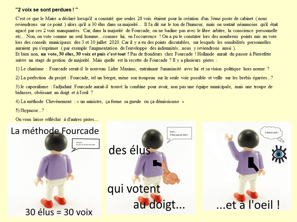 à #pierrefitte 4 ans après notre 1ère moquerie sur le vote playmobil des élus de la majorité, c'est encore pire : sanction directe pour les 2 rebelles du 30 mai. Abstention, vote contre = privés de délégation. La démocratie punitive !