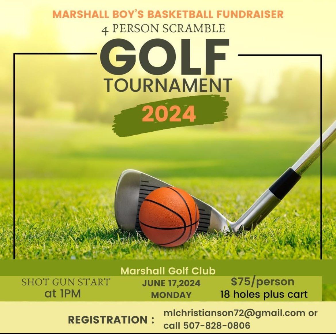 There is less than 2 weeks before the Tiger Basketball Golf Fundraiser  The golf scramble is being held at the Marshall Golf Club on Monday, June 17th! Please contact Mike Christianson if you have any questions about being a sponsors or playing in this event.