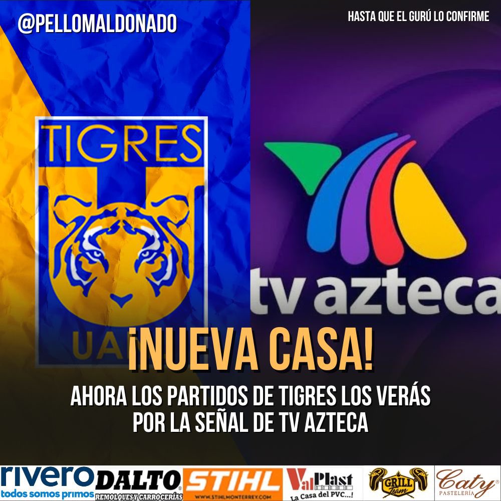 Pellomaldonado's tweet photo. Tigres será la prioridad y el equipo fuerte de TV Azteca! La imagen deportiva en México de la televisora! El anuncio será mañana en CDMX. https://t.co/wVfdY3t4He