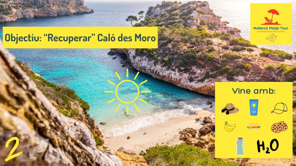 MallorcaPlatja's tweet photo. Diumenge 16 de juny a les 8.00h al Caló des Moro‼️
(Ens trobam a l’aparcament de Cala Llombards)

Més info al nostre canal de Telegram, demanau per DM‼️

#OcupemLesNostresPlatges
#SalvemElCalóDesMoro

Pensau a dur 👇🏼 https://t.co/CNTg7roQjx