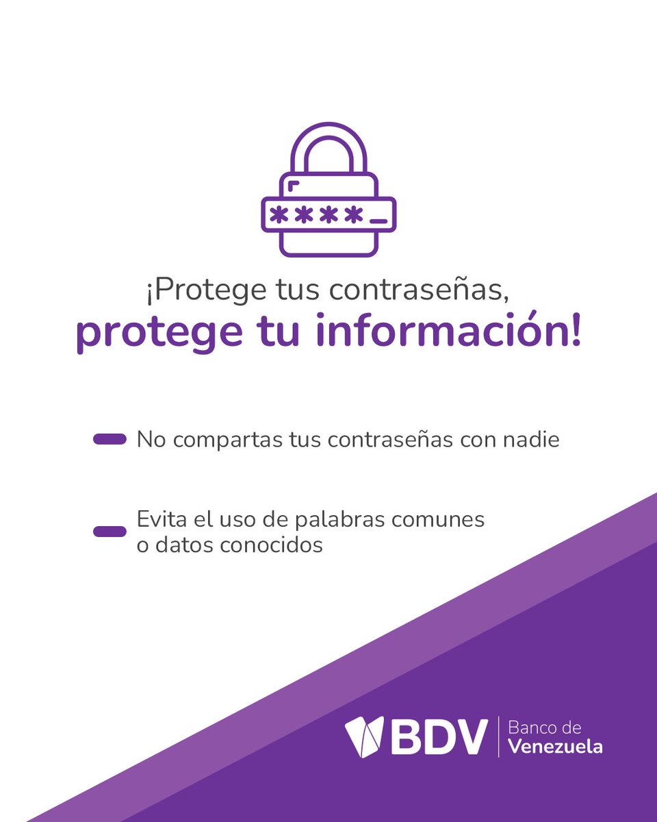 BcodeVenezuela's tweet photo. En el Banco de Venezuela velamos por tu seguridad. Por eso cumple con nuestras recomendaciones 💪.

Recuerda que no solicitamos información personal ni sensible a través de correos electrónicos.

¡Mantente alerta! 🔐 https://t.co/RoGiiMZbp6