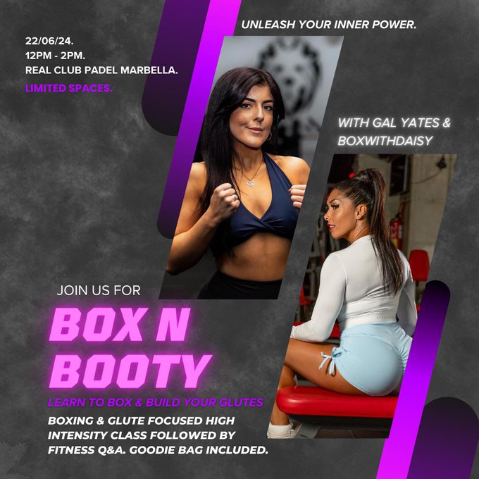 Join world champion bodybuilder GAL YATES and female boxing coach boxwithdaisy for Box 'n Booty at Real