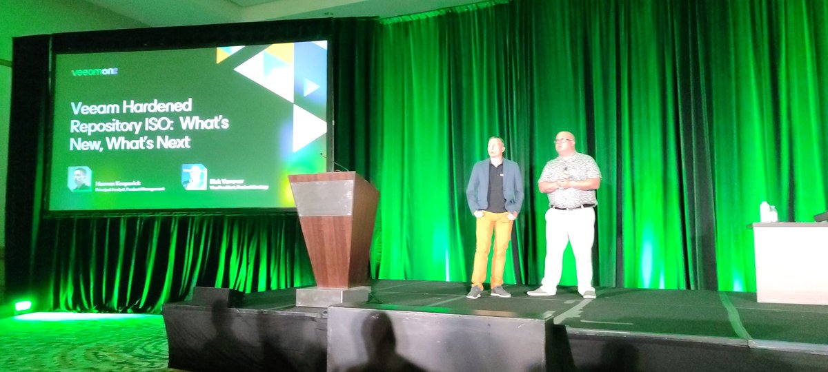 Time flies by... already the last session here at #VeeamON 2024. <a href="/RickVanover/">Rick Vanover</a> and Hannes talking about the Veeam Hardend Repository ISO! #Veeam