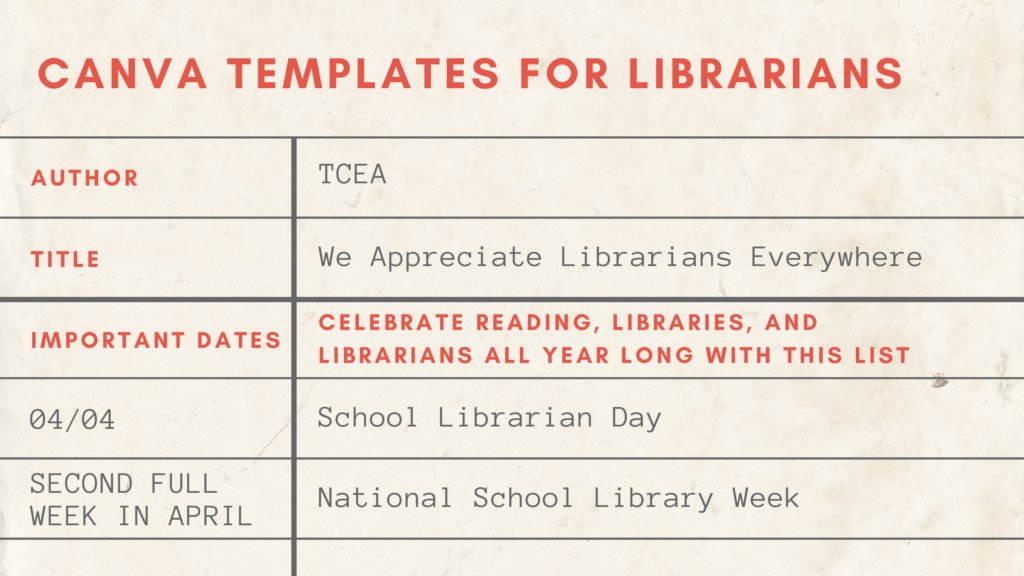 TCEA's tweet photo. Canva's librarian-friendly templates are a game-changer! From book display posters to social media graphics, they've got it all. You'll love how easy it is to create pro-looking visuals.

https://t.co/mVZX3prmaA @SaraThinksOn 
#librarytwitter #edutwitter #cooltools https://t.co/LXcDmcmj38