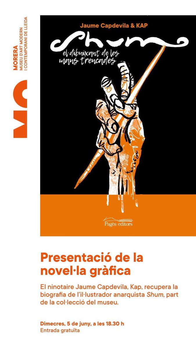 fgabarrell's tweet photo. Avui al @MuseuMorera hem presentat "SHUM. El dibuixant de les mans trencades" #DobleTinta @PagesEditors amb el gran @kapdigital a les veus i el dibuix, i @jaume_barrull i @xavi_hosta als coros. Una preciositat de novel•la gràfica sobre un dels mites de l'anarquisme https://t.co/mhq0ER9mVP