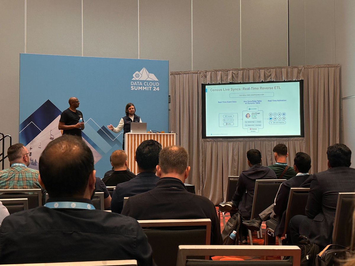 census's tweet image. Just wrapped up an incredible breakout session with Krishna Naidu, Data Platform Lead at @canva π Tons of audience engagement and questions!
Canva uses @SnowflakeDB's new Dynamic Tables to unify & transform data and deliver personalized messaging over 50x faster than before β‘οΈ