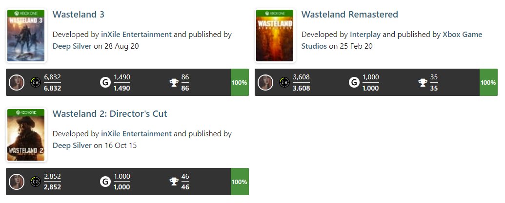 Finished Wasteland Remastered this week. Took the 2, 3, 1 franchise route and it's valid and all the games slap but.. life feels emptier now😔

Play <a href="/Wasteland/">Wasteland</a>, what else can I say? 🤷‍♀️ 10/10 x3.