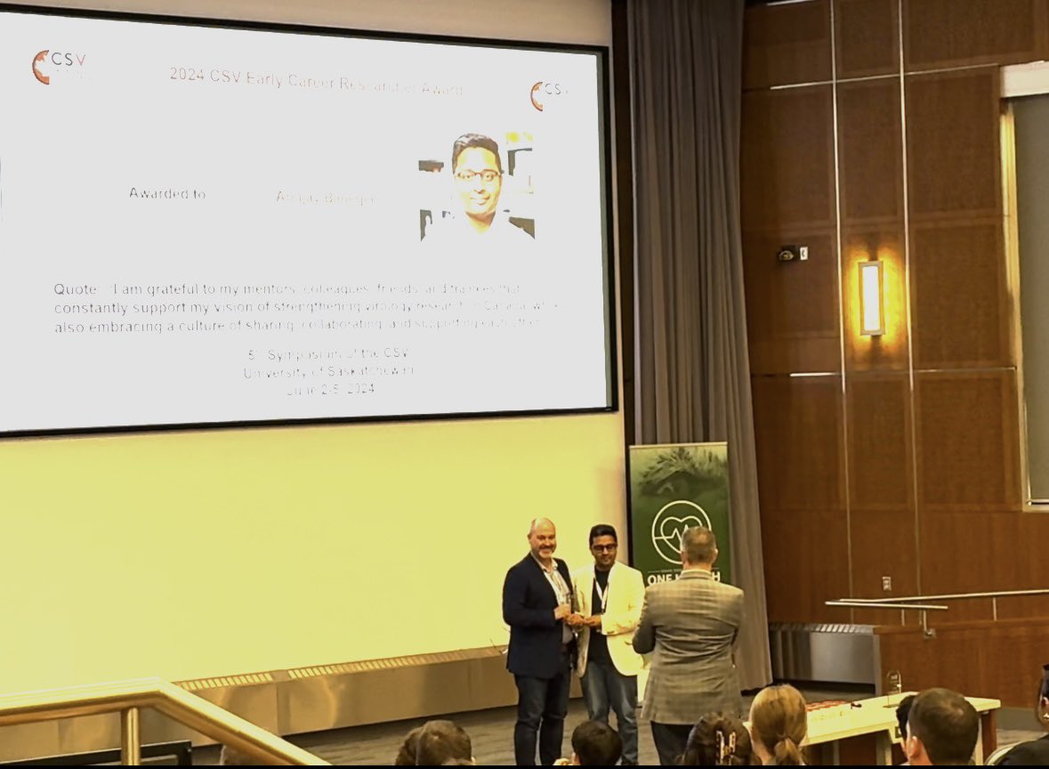 Arkadeb Bhuinya (@bhuinya_a) on Twitter photo Very happy to see our PI <a href="/sci_questions/">Arinjay Banerjee</a> getting 2024 Early Career Research Award. Proud moment for the Banerjee lab crew. <a href="/CanSocVirol/">Canadian Society for Virology</a> #Virology
<a href="/Shri_Sauhard/">Sauhard Shrivastava</a> <a href="/Rita_QT/">Rita Quintela</a> <a href="/vic_ggonzalez/">Victoria Gonzalez</a> <a href="/aicher_sophie/">Sophie Aicher</a> <a href="/BaidKaushal/">Dr. Kaushal Baid</a> et al. 😇😇 Very happy to see our PI <a href="/sci_questions/">Arinjay Banerjee</a> getting 2024 Early Career Research Award. Proud moment for the Banerjee lab crew. <a href="/CanSocVirol/">Canadian Society for Virology</a> #Virology
<a href="/Shri_Sauhard/">Sauhard Shrivastava</a> <a href="/Rita_QT/">Rita Quintela</a> <a href="/vic_ggonzalez/">Victoria Gonzalez</a> <a href="/aicher_sophie/">Sophie Aicher</a> <a href="/BaidKaushal/">Dr. Kaushal Baid</a> et al. 😇😇