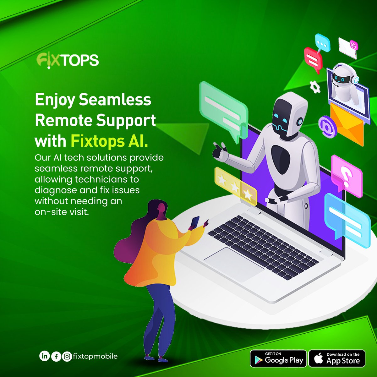 FixtopsNG's tweet image. Enjoy Seamless Remote Support with Fixtops AI!! Ensuring a smooth and hassle-free repair process.💯🦾

Visit fixtops.com to get started
.
.
fixtops AI coming soon... 
#Fixtops2.0 #AIRepair #FixtopsAI #CustomerFirst #TechSupport #AIDriven #RepairSolutions
