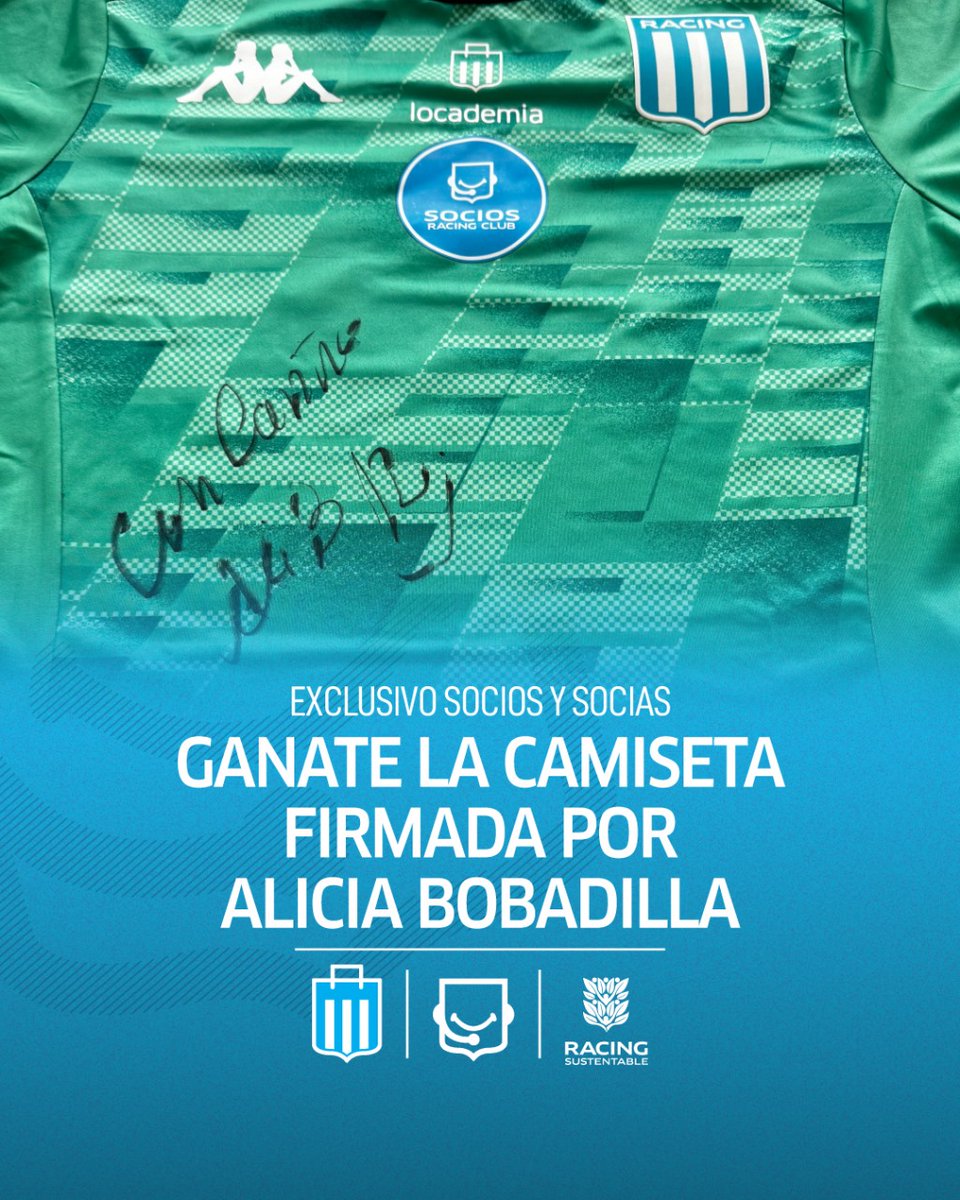 En el Día Internacional del Medio Ambiente, junto a @racingsustentable y <a href="/LocademiaRacing/">Locademia</a> te traemos un sorteo exclusivo para socios y socias 🌎 ♻️🩵 

Participá y ganate la camiseta autografiada por Alicia Bobadilla, arquera de la Academia 🧤⚽

¿Cómo participo?
✅ Comentá tu