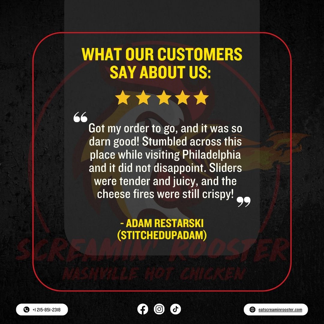ScreamnRooster's tweet photo. Call Us Now: +1 215-851-2318
Visit Us Now: 1016 Race Street, Space 4, Philadelphia, PA, United States, Pennsylvania

#screamin #rooster #sliders #foodblogger #foodphotography #customer #phillies #eagles #newyork #happycustomers #foryou #tenders #fypage #fypシ #fypage #wednesday https://t.co/D9ecvRikjz