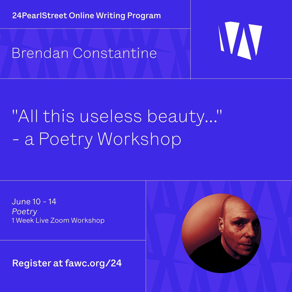 I’m doing another workshop for the good folks at <a href="/FAWCCapeCod/">Fine Arts Work Center</a> and @24PearlStreet and there are still a couple spaces left. We start next week and I promise to keep you writing every day. Sufferers of Writer’s Block strongly encouraged!