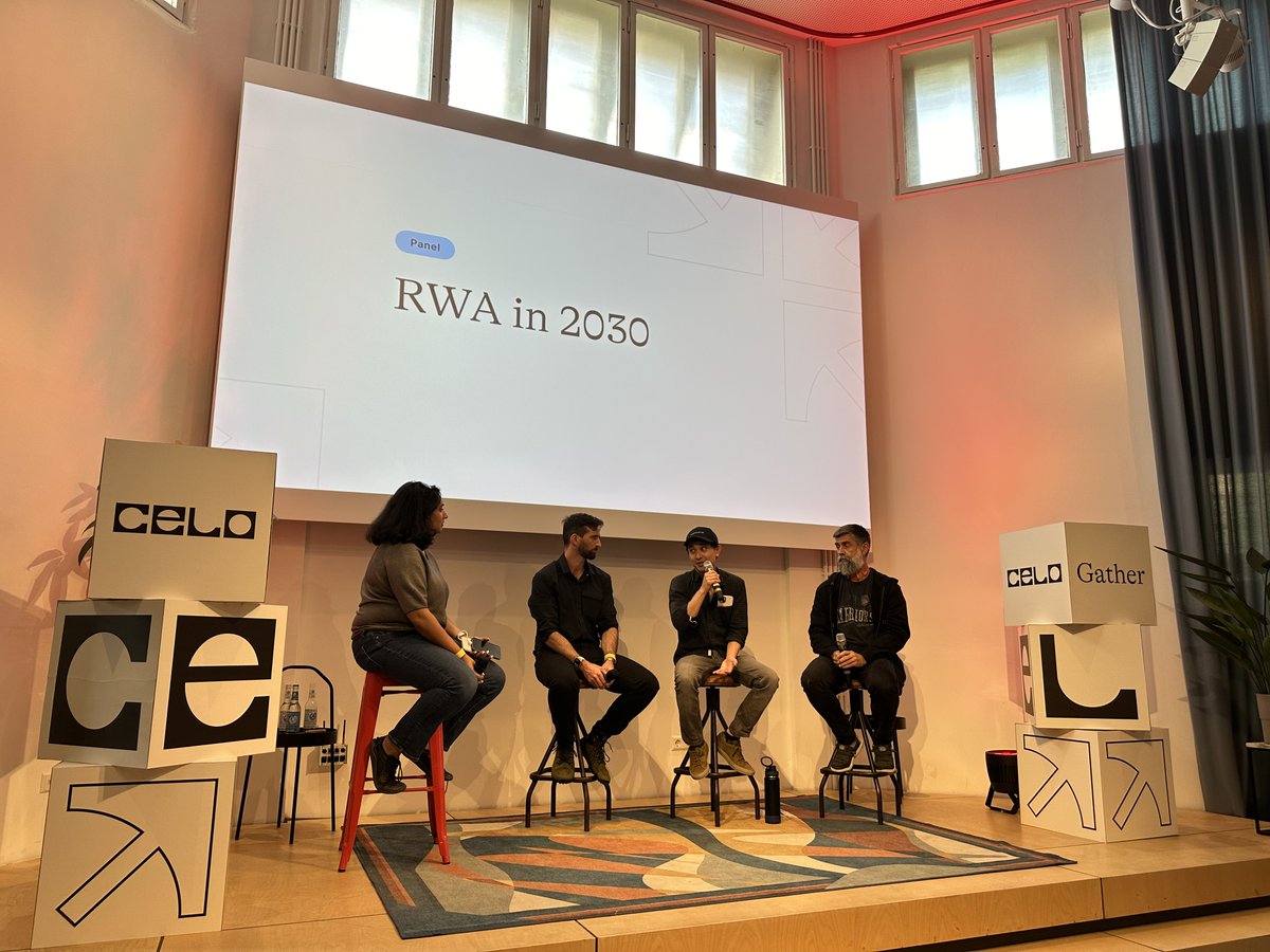 Celo's tweet photo. 8/ At #CeloGather, @ivcelo moderated the "RWAs in 2030" w/ @Haraka_xyz, @FasanaraCapital & @centrifuge, discussing innovations on Celo & industry-wide to date and the building blocks necessary to grow RWAs on a global scale by 2030 https://t.co/Twf9iQmvCt