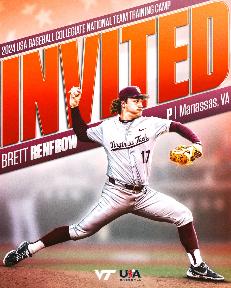 Virginia Tech Baseball (@hokiesbaseball) on Twitter photo ๐ฟ๐ช๐ฉ๐ฎ ๐๐๐ก๐ก๐จ ๐บ๐ธ
<a href="/BrettRenfrow/">Brett Renfrow</a> will represent Virginia Tech at the 2024 <a href="/USABaseballCNT/">USA Baseball CNT</a> Training Camp during its Stars vs. Stripes series on June 26 & June 27 in Cary, N.C.:
๐๏ธ vthoki.es/EbiTf
#Hokies ๐ฆโพ๏ธ ๐ฟ๐ช๐ฉ๐ฎ ๐๐๐ก๐ก๐จ ๐บ๐ธ
<a href="/BrettRenfrow/">Brett Renfrow</a> will represent Virginia Tech at the 2024 <a href="/USABaseballCNT/">USA Baseball CNT</a> Training Camp during its Stars vs. Stripes series on June 26 & June 27 in Cary, N.C.:
๐๏ธ vthoki.es/EbiTf
#Hokies ๐ฆโพ๏ธ