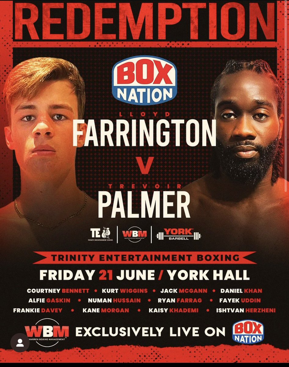 alfieRwarren's tweet photo. 2 Fantastic Fights made for our Redemption card on June 21st at York Hall 🔥🔥🔥

Main Event - Kaisy Khademi vs Ryan Farrag for The Commonwealth Super Flyweight Championship 

Live and Exclusive on @BoxNation_TV 

Brought to you by @WBoxingM https://t.co/TQ9OnTyrVO