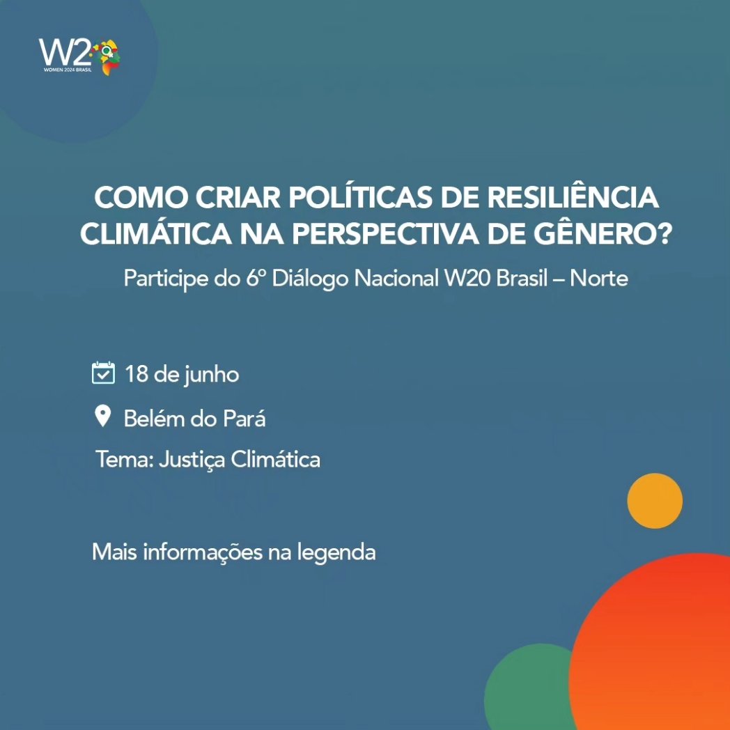 No Dia Mundial do Meio Ambiente, devemos ressaltar que a crise climática é também uma crise de direitos humanos na qual mulheres e meninas são as mais impactadas.  Justiça Climática é o tema do 6º Diálogo Nacional W20 Brasil, em 18 de junho. Inscrições: sympla.com.br/evento/6-dialo…