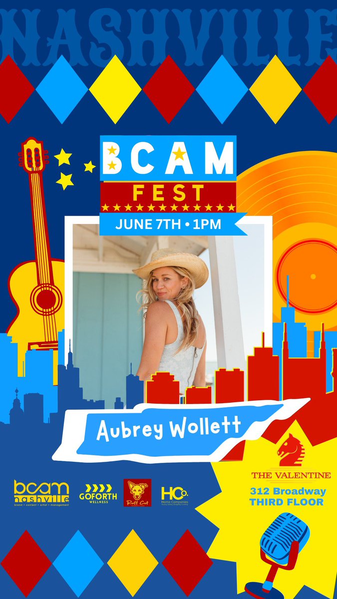 AubreyWollett's tweet photo. CMA Fest week!!! I’ll be playing Saturday at 1pm at The Valentine on Broadway! #nashville #bcam615 #cmafest https://t.co/wTAhCwyLfT