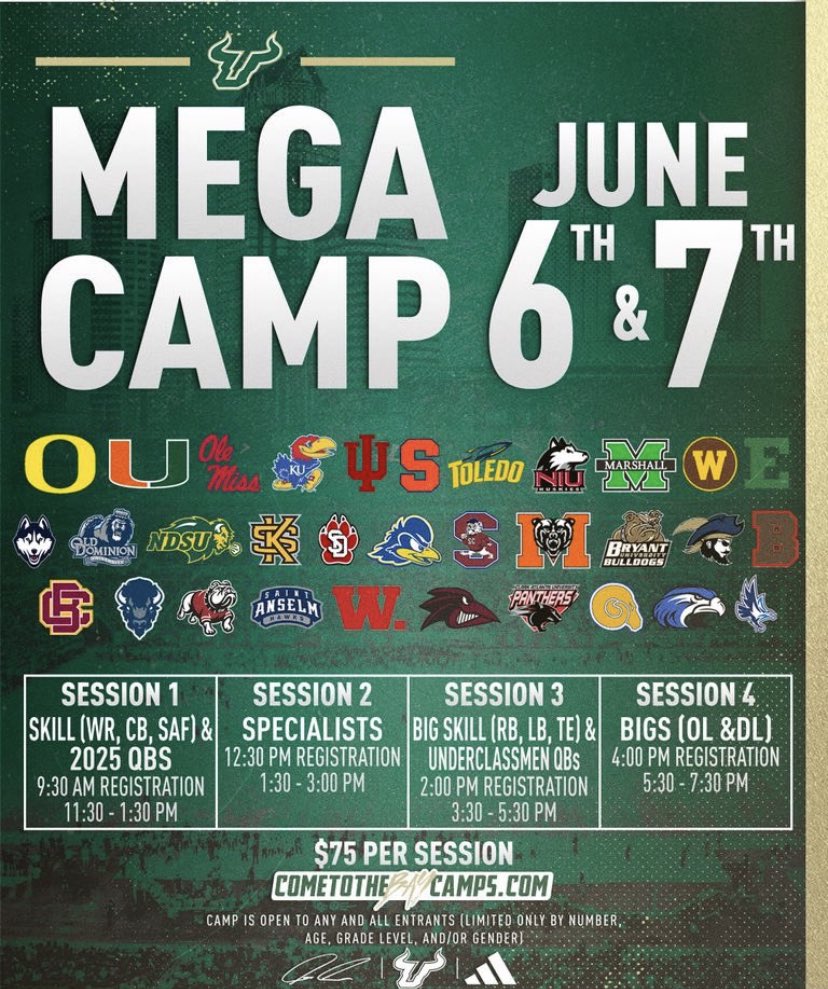 I will be at the usf mega camp on June 6th <a href="/FreedomFBTampa/">Freedom Football</a> <a href="/DLineKP/">Kevin Patrick</a> <a href="/USFFootball/">USF Football</a>
