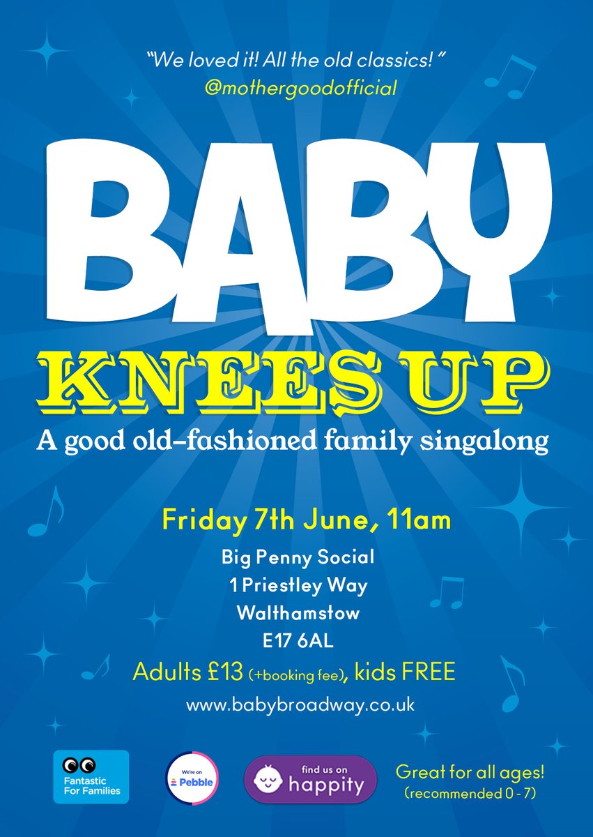 An East End singalong you can take your kids to? You're 'avin a giraffe! 
🎹This Friday in Walthamstow with <a href="/tomcarradine/">Tom Carradine</a> <a href="/BigPennySocial/">Big Penny Social</a> 
👨‍👧‍👦Open to all ages and great fun for adults, babies and children! Kids go FREE😀 
babybroadway.co.uk/baby-knees-up