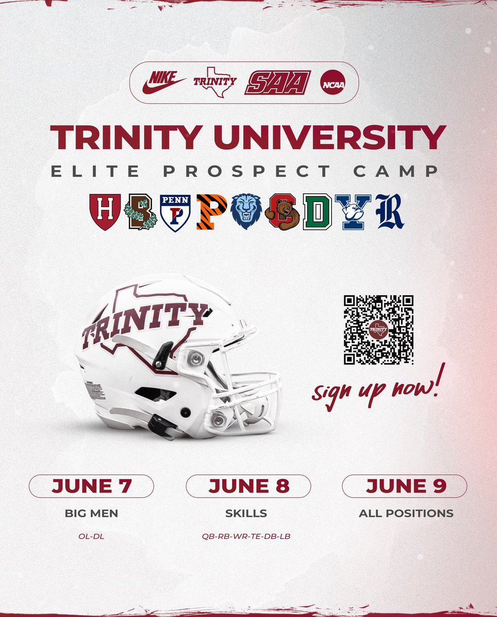 Will be heading to <a href="/TUFootballTX/">Trinity University Football</a> camp this weekend. Looking forward to competing!🏈

<a href="/Coach_dcMiller/">Coach Miller™</a> <a href="/KCTigerFootball/">KleinCollinsFootball</a> <a href="/CoachGezella/">Coach Gezella</a> <a href="/JerhemeUrban83/">Jerheme Urban</a> <a href="/DartmouthFTBL/">Dartmouth Football</a>