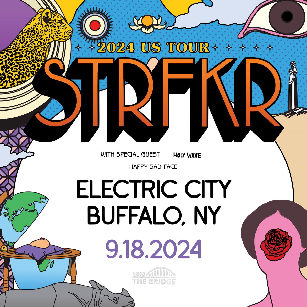 BTPMTheBridge's tweet photo. #WBFOTheBridge presents #STRFKR with special guests @Holy_Wave and #HappySadFace at @ElectricCityBuf on Sept. 18! ⚡ Stay posted for your chance to win tickets to the show. 👀 https://t.co/F37dA60KX4