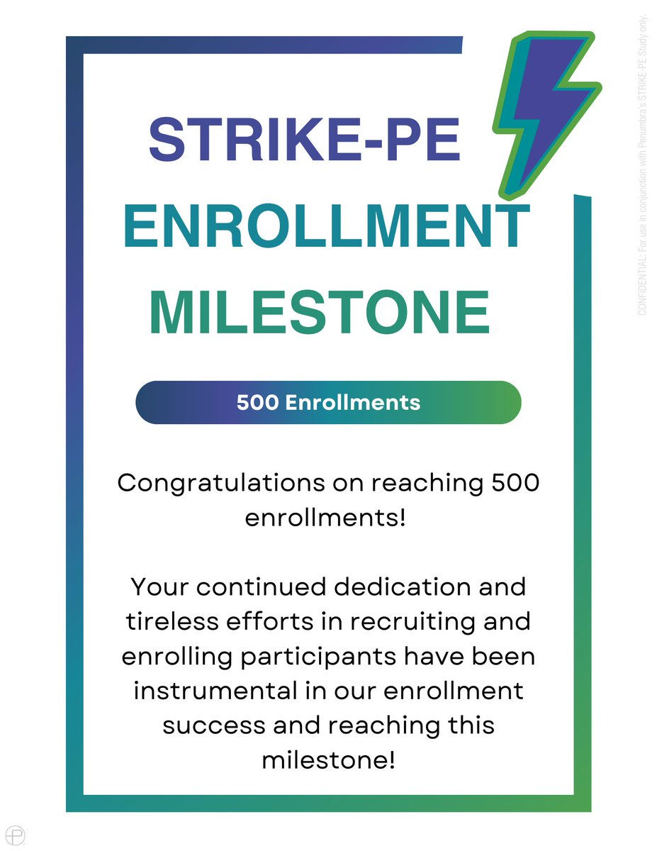 STRIKE PE trial reaches 500pts. Thank you all the investigators and patients on 3 continents as we push for more PE data! @SIRspecialists @PERTConsortium @uclaVIR