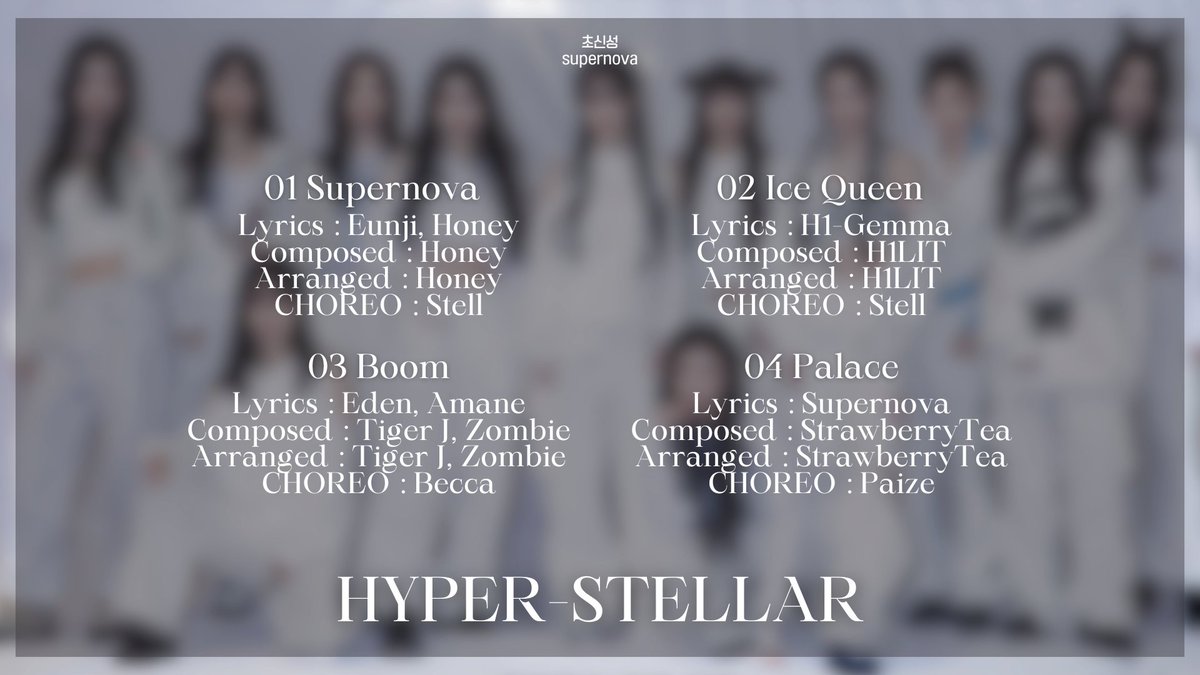 TLUMUSIC_off's tweet photo. ˚ʚ SUPERNOVA 5TH MINI ALBUM ɞ˚
HYPER-STELLAR - Album Spoiler
'bring the light of a dying star...'
06.10.2024 Release
#SUPERNOVA #HYPERSTELLAR https://t.co/SjUPdo9677