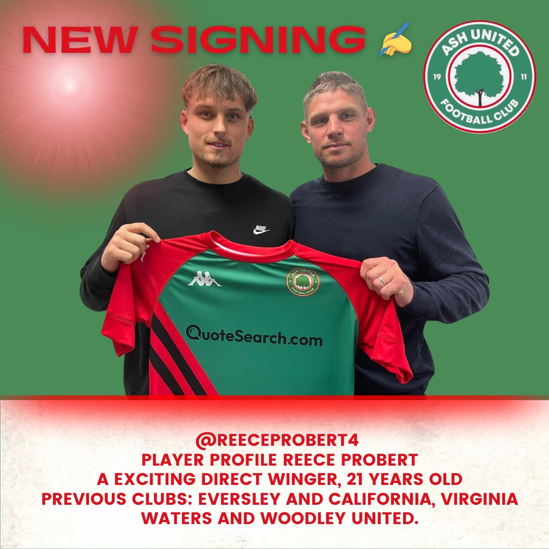 #announcement 📣 Ash United have the pleasure of welcoming <a href="/ReeceProbert4/">Reece Probert</a> from <a href="/EversleyCaliFC/">Eversley & California FC 🐗</a> #wessexleague <a href="/FlWessex/">Velocity Wessex League Podcast</a>