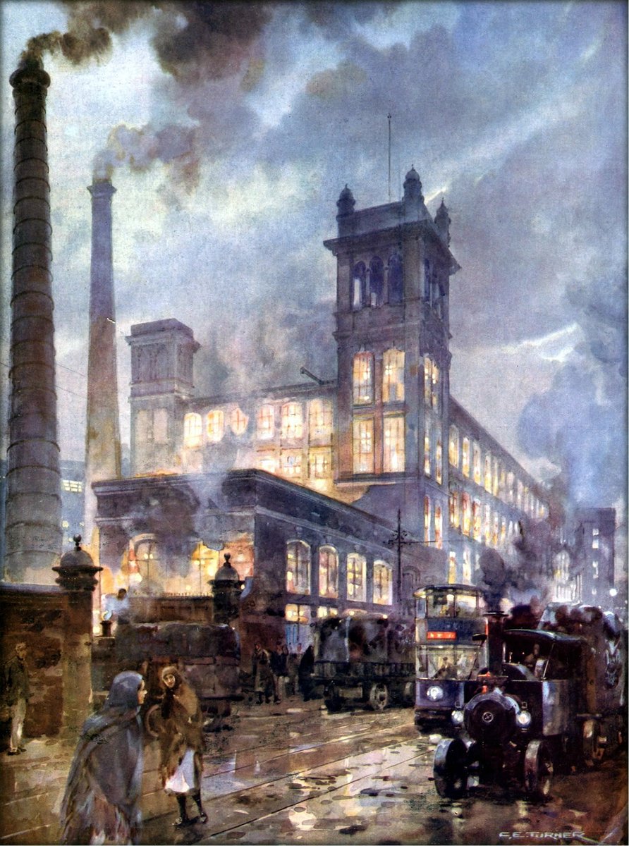AshWarP's tweet photo. Rainy day at Horrockses, Crewdson &amp; Co. 
Centenary Cotton Mills, Preston, in 1925 
by C. E. Turner
From the Illustrated London News
https://t.co/vSDE11Zg42

#history #preston #lancahire #illustration #cotton #mills https://t.co/XFedLOlqMj