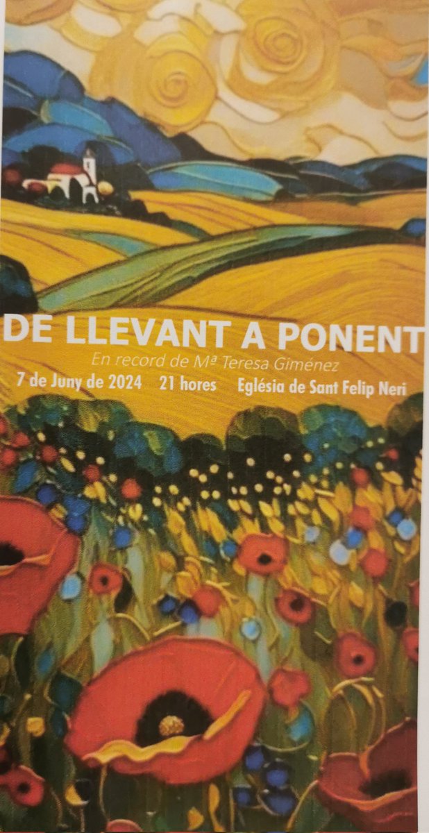 Concert del cor Llevant i del cor Ponent en record de la M. Teresa Giménez. Divendres 7 de juny a les 9 del vespre a l'església de Sant Felip Neri.