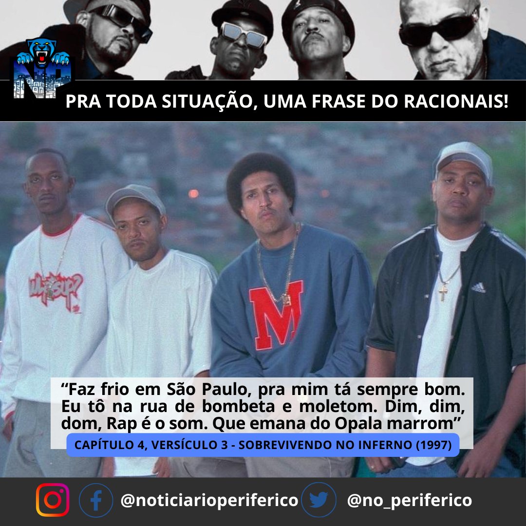 no_periferico's tweet photo. #61
✍🏽: @racionaiscn
🎶: Capítulo 4, Versículo 3
💽: Sobrevivendo no Inferno
📝: 1997
#npcotidiano #sobrevivendonoinferno #capitulo4versiculo3 https://t.co/JPlTTItqpm