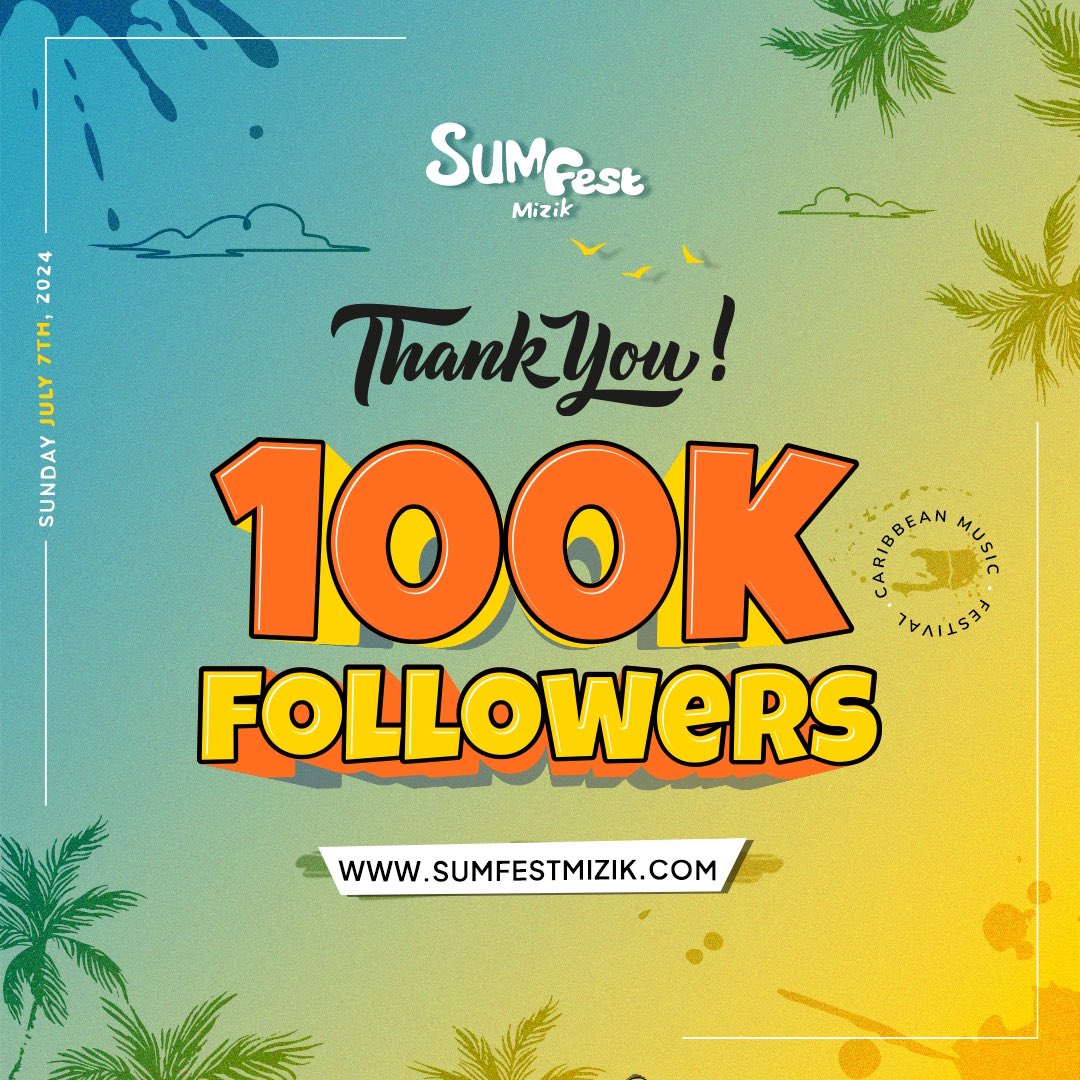 SumFestHT's tweet photo. 🚀 We've hit 100K followers! Thank you for all your support! 🚀 #SumfestMizik #100KFollowers #UltimateCaribbeanFestival #SecureYourTickets #CaribbeanCommunity #BiggerThanUs #FromHaitiToMiami #MiamiFL #HistoricVirginiaKeyBeachPark https://t.co/Acmaba9bA4