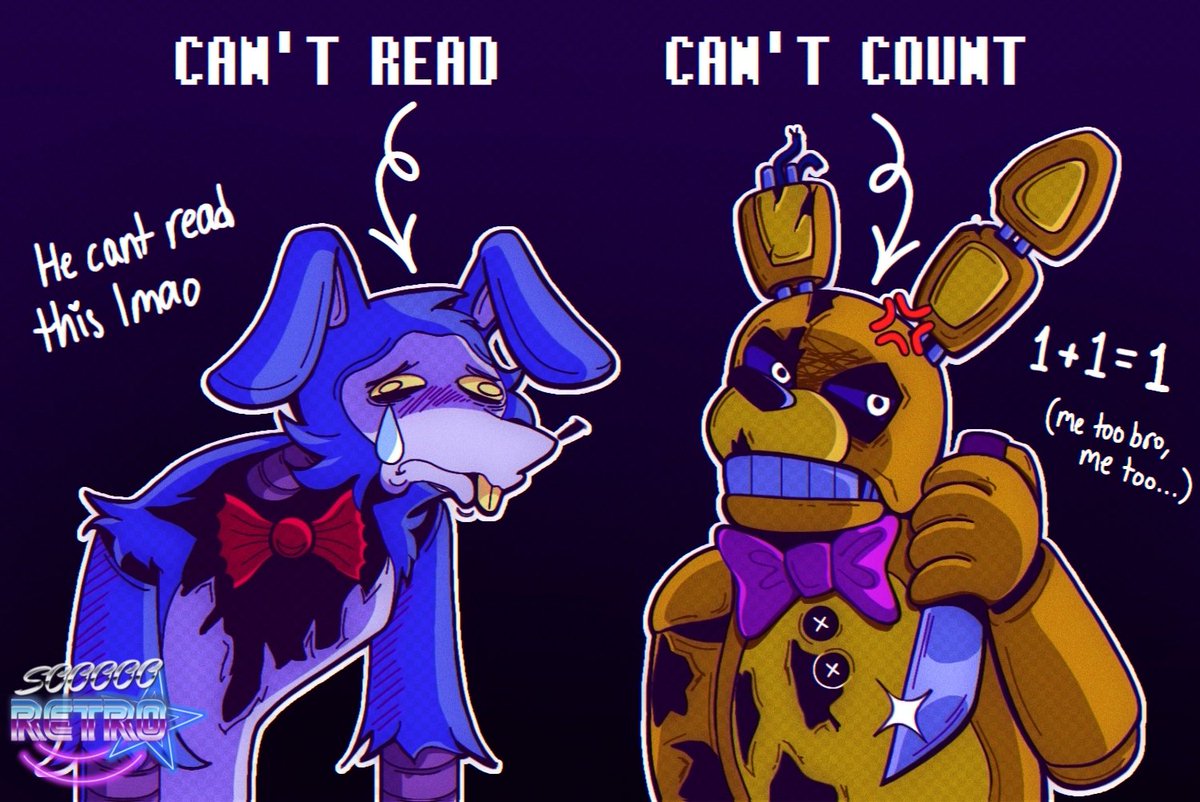 soooooretro's tweet photo. Imagine getting killed by someone who doesn't know their ABCs.  Skill issue tbh.
#fnaf #thewaltenfiles #fnaffanart #fnafmovie #thewaltenfilesfanart #springtrap #thewaltenfilesbon https://t.co/ZabOn0ToXQ