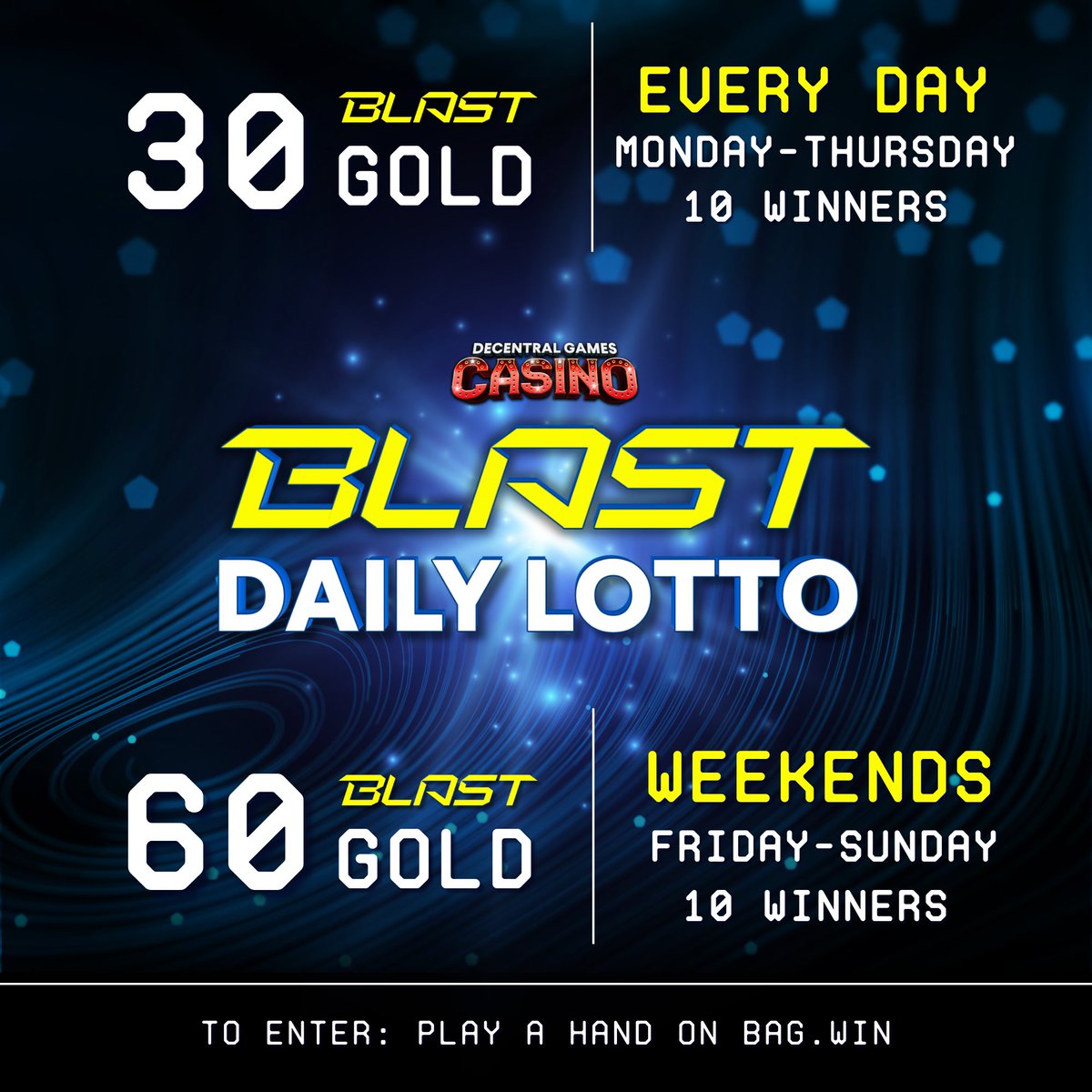 Congrats to today's Blast Gold Lotto winners 🎟️

Play a hand of poker to be entered into tomorrow's drawing for 30 Gold!

Winners:

• 0xe0...f0f6
• 0x8a...73f0
• 0xe2...5bf0
• 0x4e...9580
• 0x6c...d2c9
• 0x50...8764
• 0x04...4189
• 0x5c...caa1
• 0x91...fd4e
•